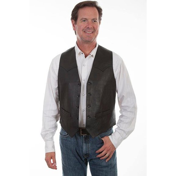 Scully Men's Lamb Leather Western Vest, Black Lamb, 52