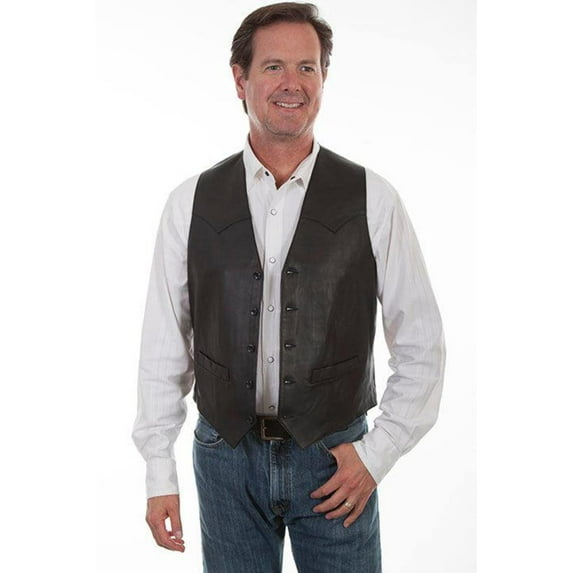 Scully Men's Lamb Leather Western Vest, Black Lamb, 52
