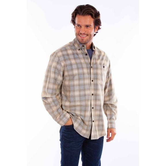 Scully 5358-BTN-S Men Corduroy Plaid Shirt, Blue & Tan - Small