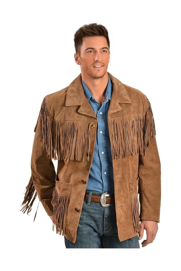 Mens Boar Suede Button Front Fringe Jacket Cinnamon 3X