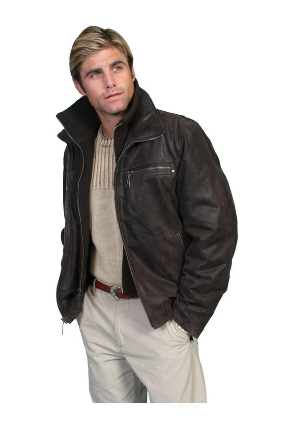 Mens Brown Zip Out Knit Front Jacket 2XT
