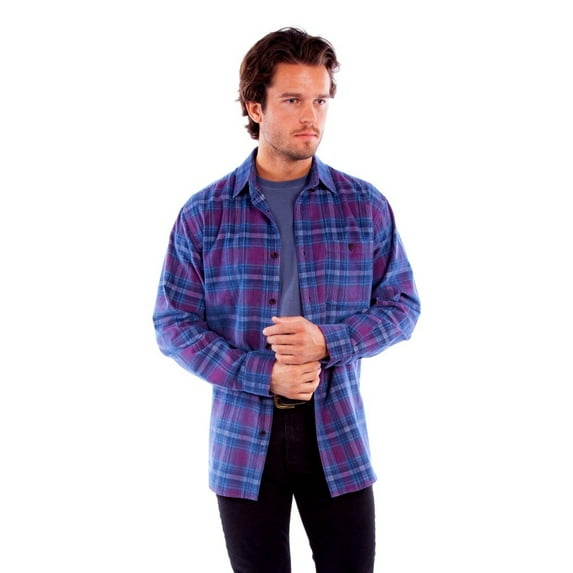 Scully Western Shirt Mens L/S Corduroy Plaid Button M Red Blue F0_5360