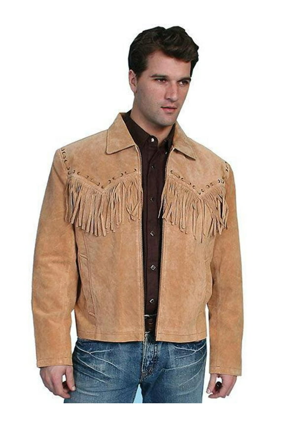 Mens Western Boar Suede Fringe Jacket Bourbon 3X