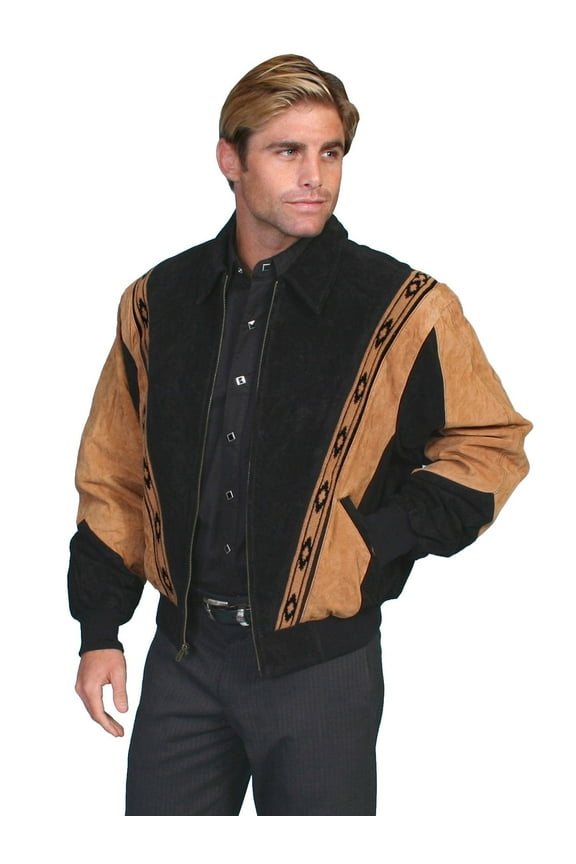 Mens Western Boar Suede Rodeo Jacket Black L
