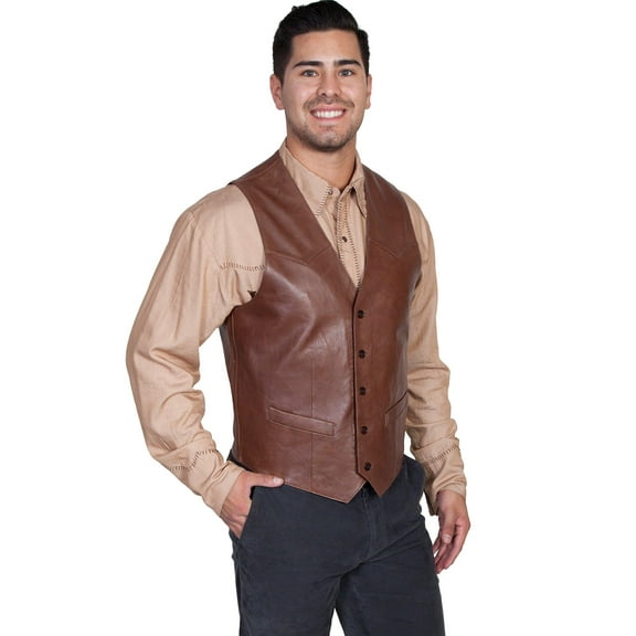 Scully Leather Mens Western Lambskin Button Front Vest Chocolate 38