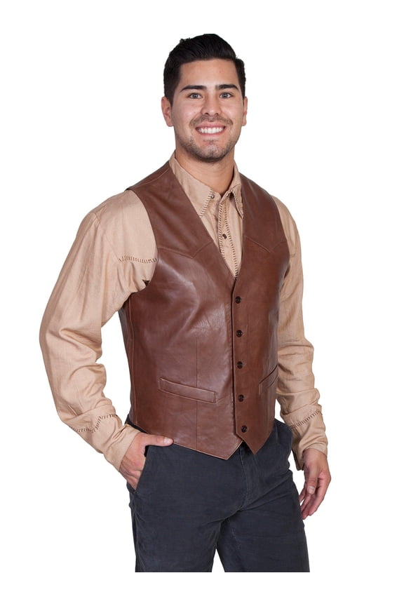 Mens Western Lambskin Button Front Vest Chocolate 38