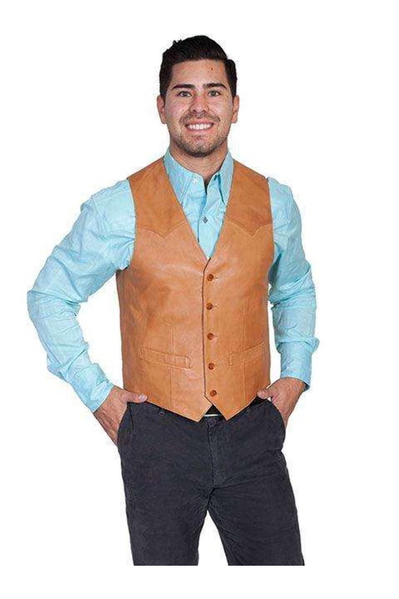 Mens Western Lambskin Button Front Vest Ranch Tan 38