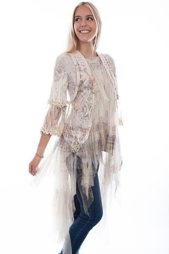 Scully Western Duster Womens Ruffle Tulle S/M Natural F0_HC755