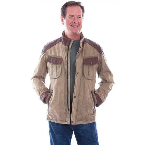 Scully 1089-113-B-4X Mens Jacket, Sage Clear Canvas with Leather Trim - 4XL
