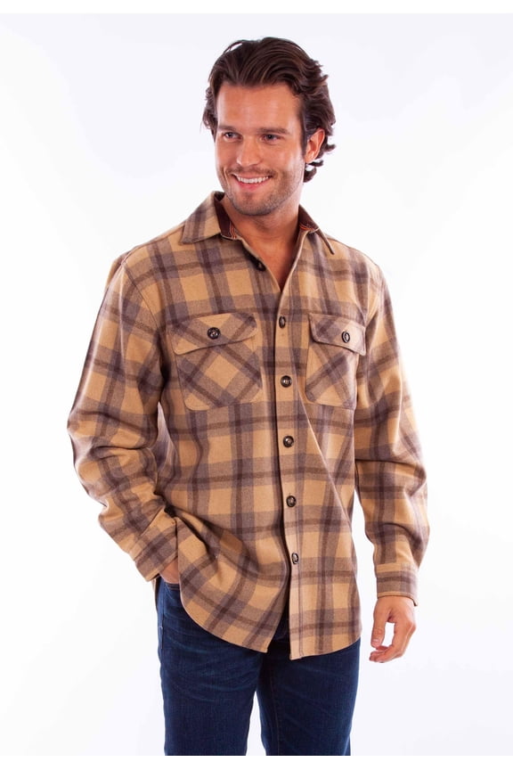 Scully 5353-TAN-S Stone Ridge Mens Western Wool Flannel Shirt, Tan - Small