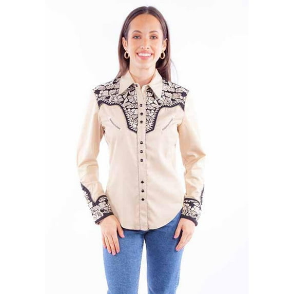Scully Western Shirt Womens Long Sleeve Snap Floral L Tan F0_PL-654