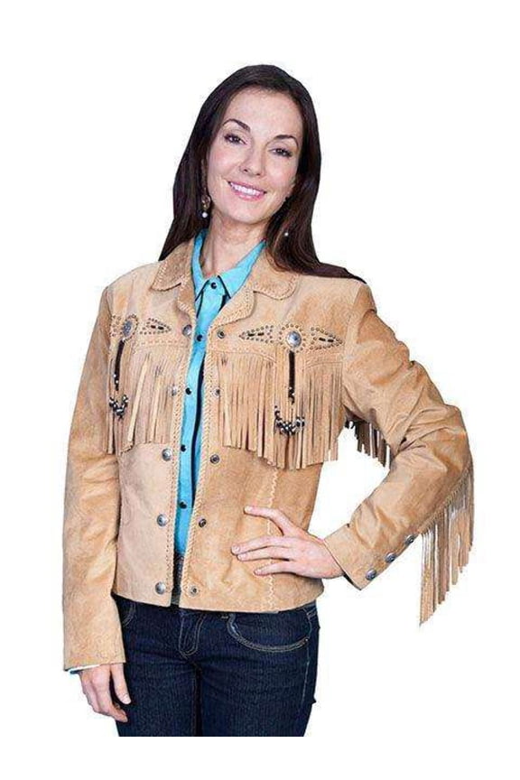 Womens Beaded Fringe Conchos Boar Suede Jacket Old Rust XL