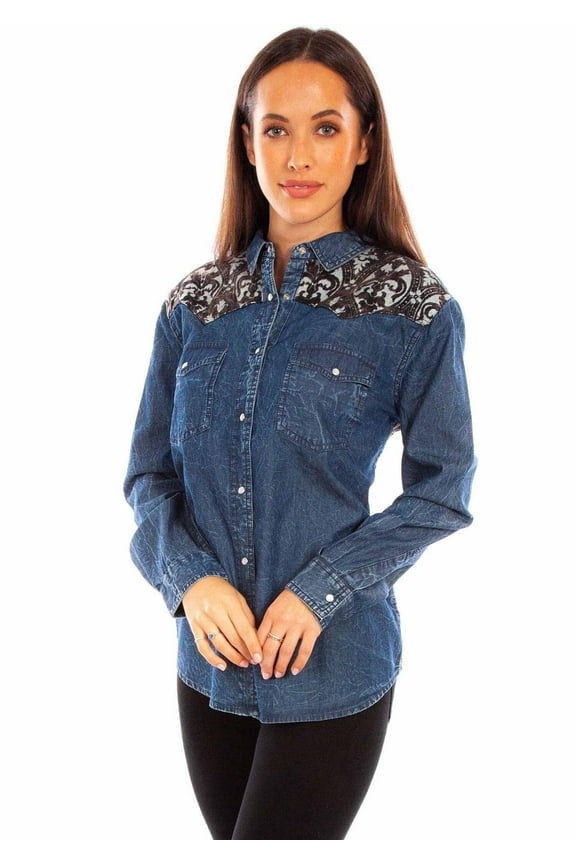 Womens Denim Western Button-Down Shirt