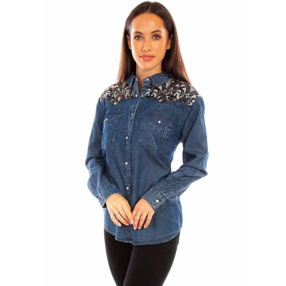 Scully Leather Womens Denim Western Button-Down Shirt