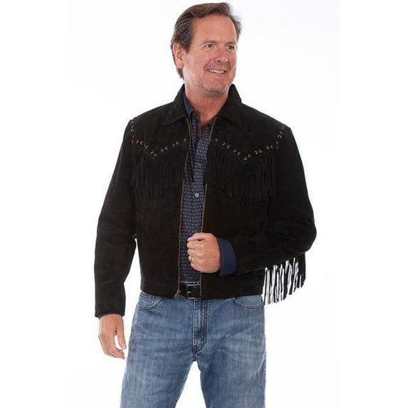 Scully Leather Mens Black Boar Suede Western Fringe Jacket M