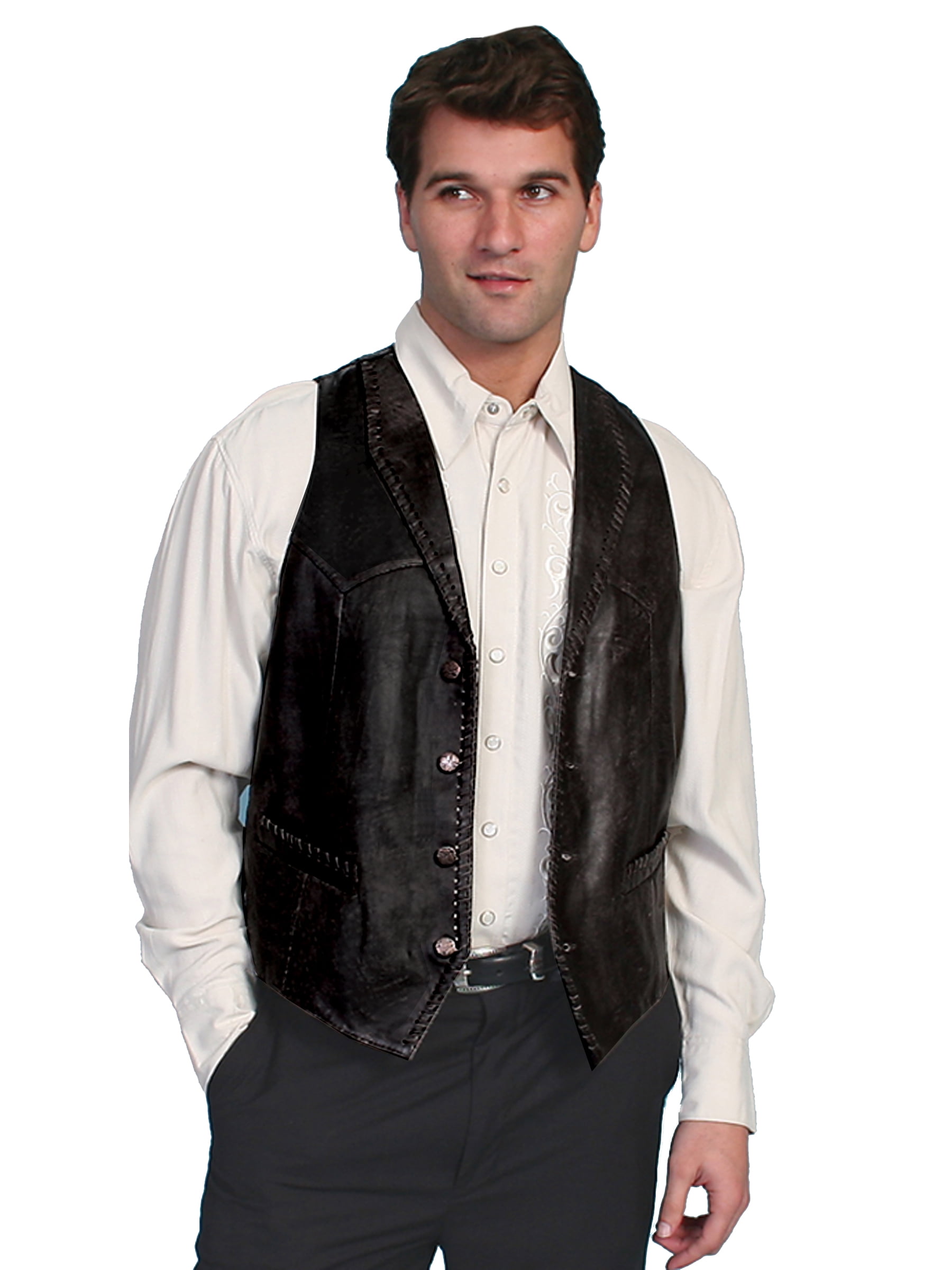 Mens leather sale vest with lapels