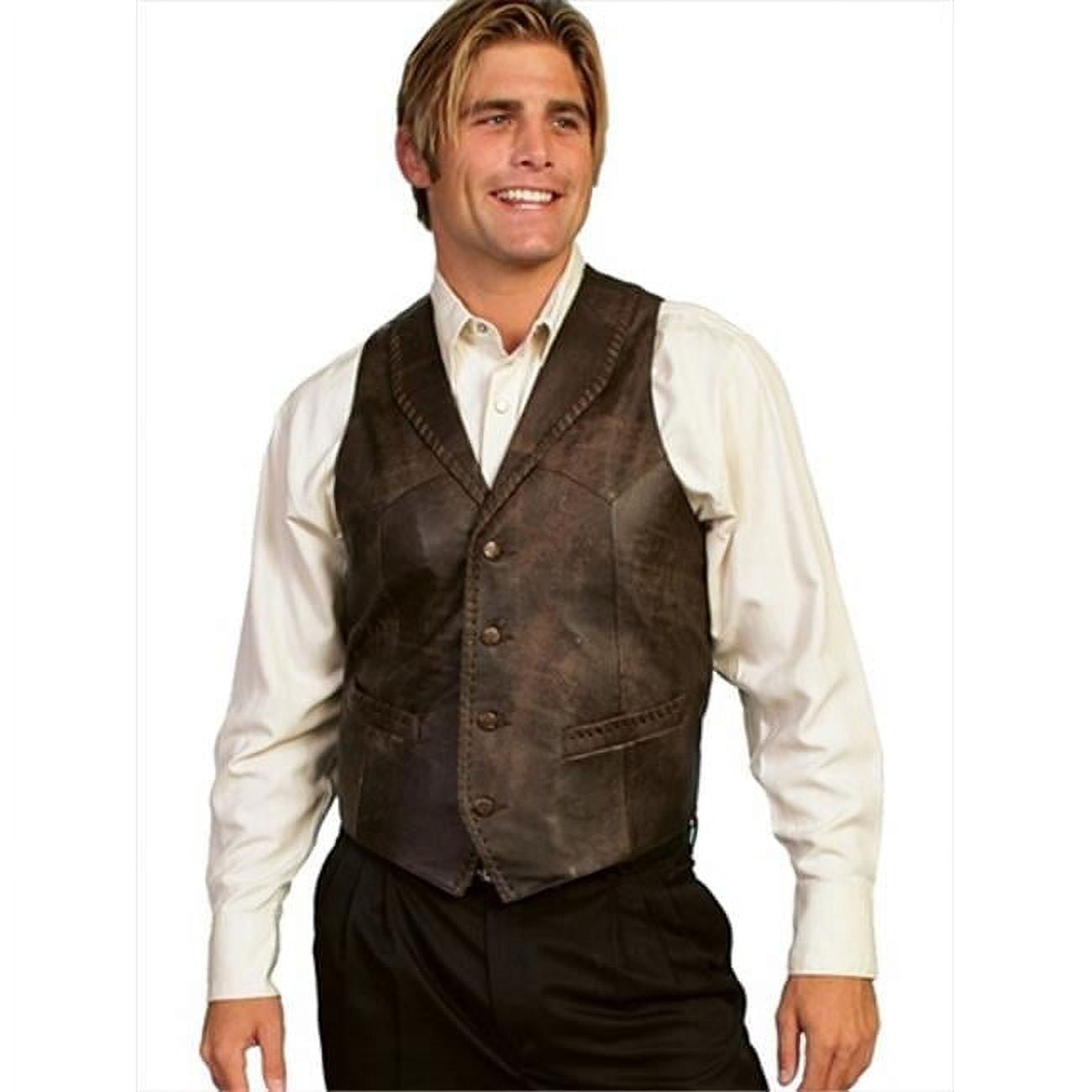 Lapel Brown Men's Check Vest