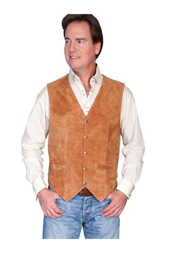 Scully Men's Calfskin Suede Snap Front Vest Rust