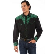 Scully Men's Embroidered Gunfighter Long Sleeve Pearl Snap Western Shirt Black Small