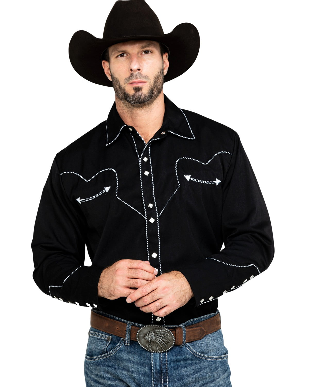 Scully Men's Embroidered Long Sleeve Snap Western Shirt - P