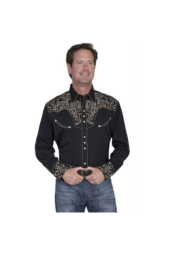 Scully Men's Embroidered Scroll Long Sleeve Snap Western Shirt - P-852 BLK XX-