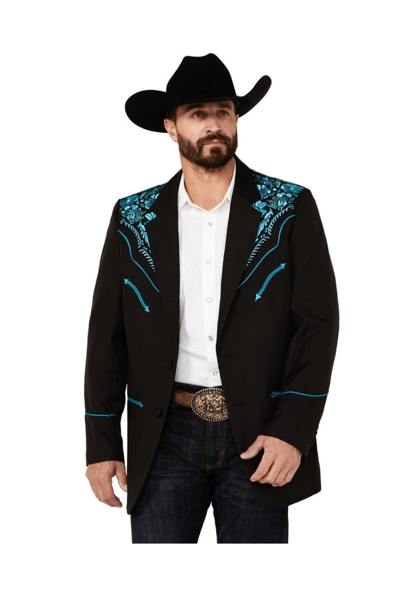 Scully P-916-BTQ-42 Mens Gunfighter Sportscoat, Black & Turquoise - 42