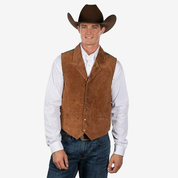 Scully Men's Leatherwear Southwestern Knit Back Suede Vest Brown