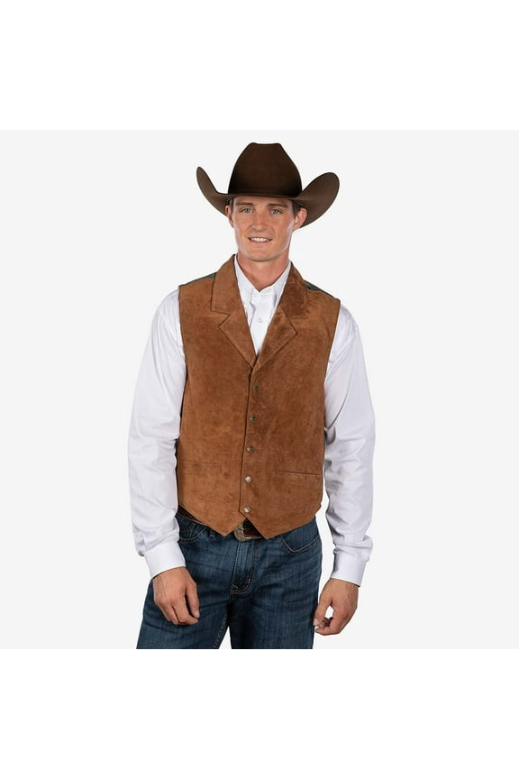 Scully Men's Leatherwear Southwestern Knit Back Suede Vest Brown XX-