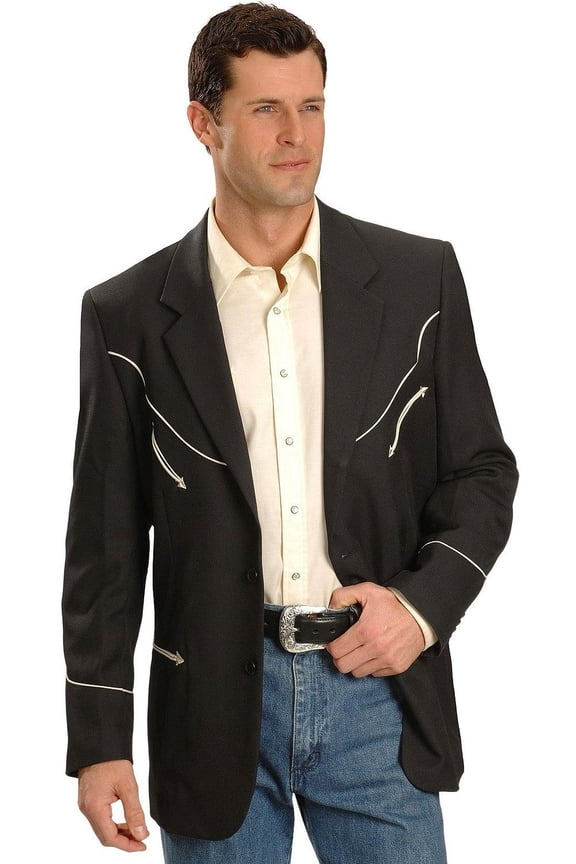 Scully Men's Western Coat with Solid Tonal Piping, White, 46L