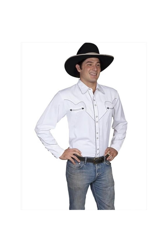 Scully Men's White Retro Western Shirt - P-726 White 2X