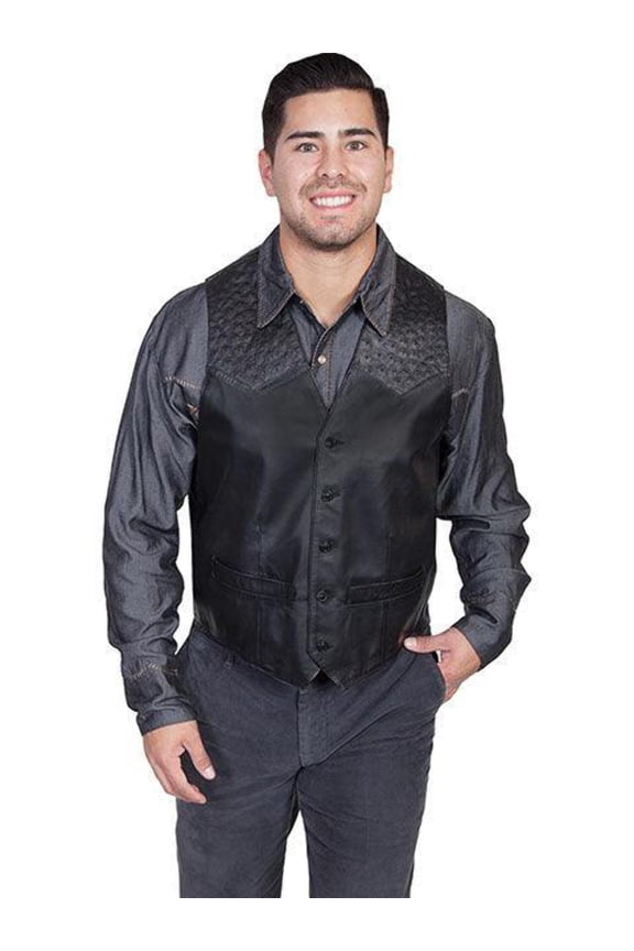 Scully Mens Black Lamb/Ostrich Western Vest 40