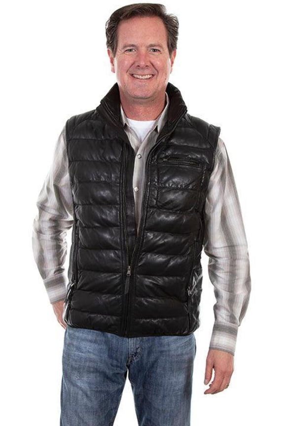 Scully Mens Black Leather Ribbed Vest L