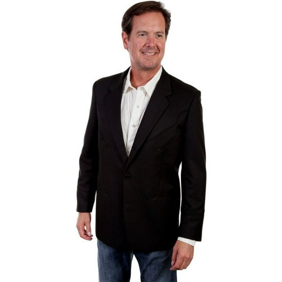 Scully P-656S-BLK-40 Jacket Mens Solid Tonal Piping Button, Black - 40