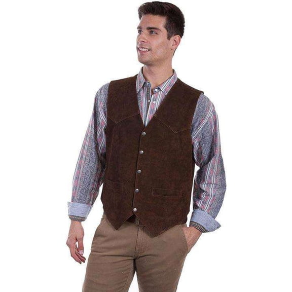 Scully Mens Brown Calf Suede Western Snap Vest L