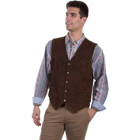 Scully Mens Brown Calf Suede Western Snap Vest XL