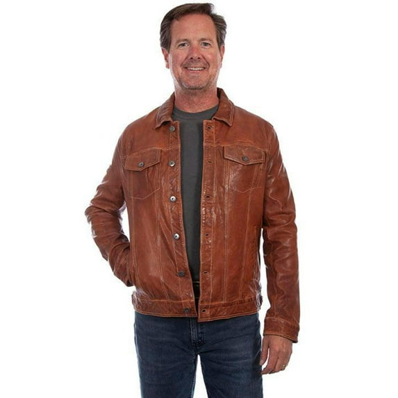 Scully 1055-194-B-4X Mens Brown Leather Jacket, Tan - 4XL