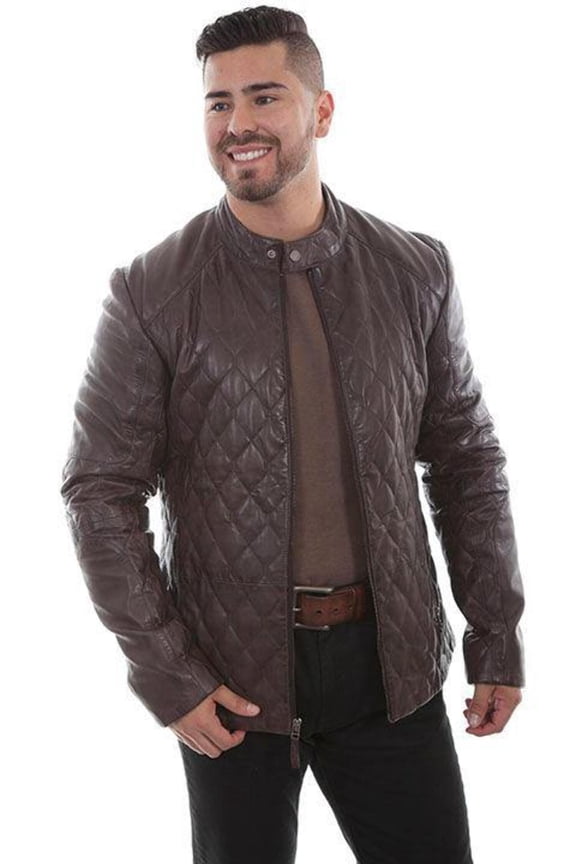 Scully Mens Chocolate Leather Quilted Jacket L