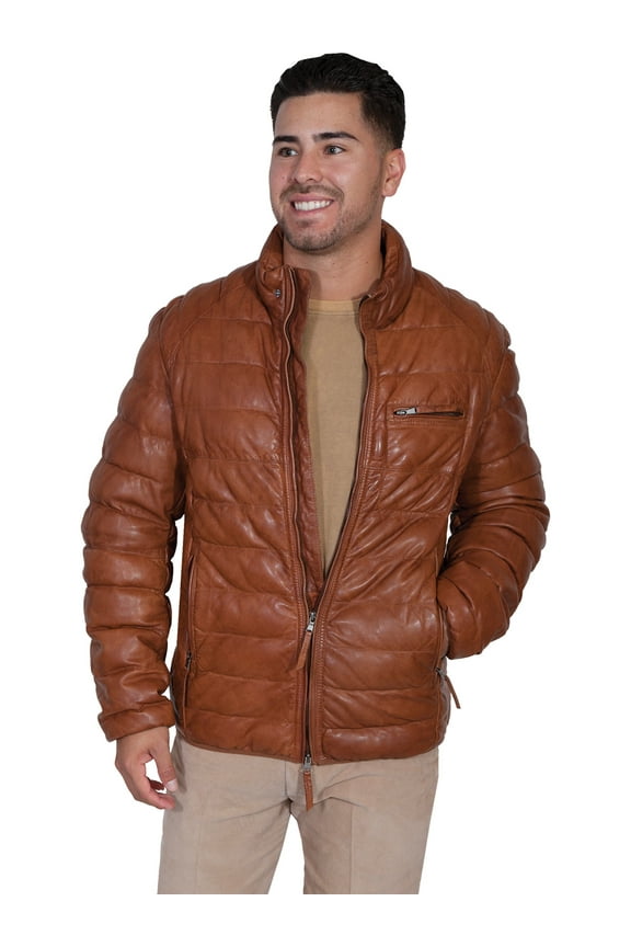 Scully Mens Cognac Lambskin Horizontal Ribbed Jacket 3XT
