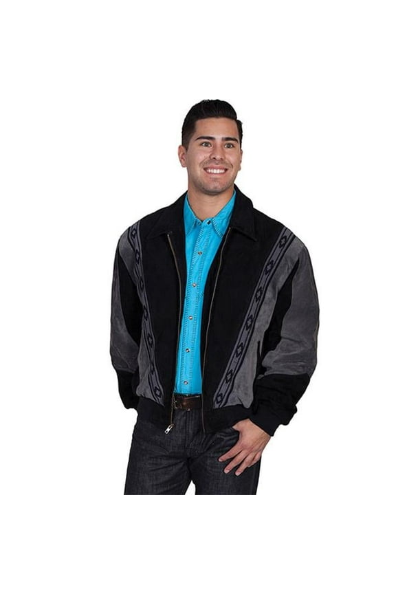 Scully Mens Leather Two-Toned Boar Suede Rodeo Jacket, Black With Dark Grey - 2X-Large