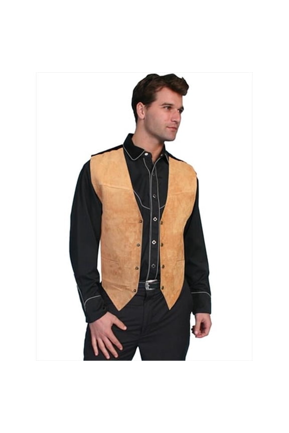 Scully  Mens Leather Wear Boar Suede Satin Back Vest - Bourbon Boar Suede - Small
