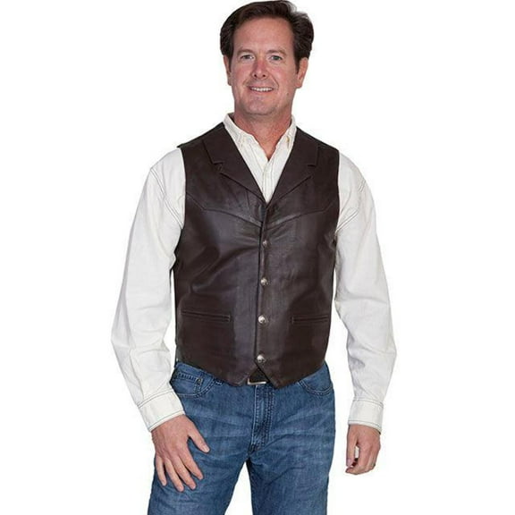 Scully Mens Leather Wear Lamb Lapel Vest- Brown Soft Touch Lamb - Medium