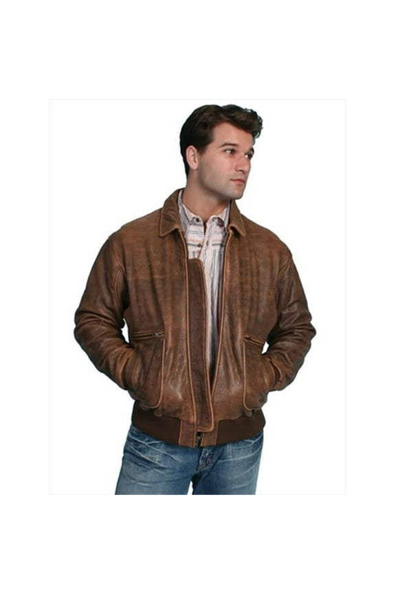 Scully Mens Leather Wear Lambskin Bomber Jacket - Brown Antique Lamb - XL