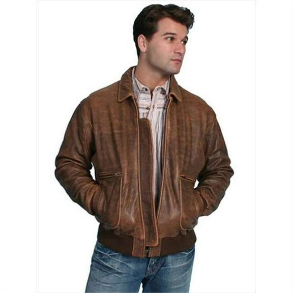 Scully Mens Leather Wear Lambskin Bomber Jacket, Brown Antique Lamb, XXL