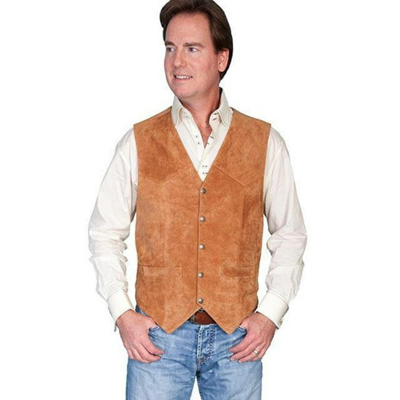 Scully Mens Rust Calf Suede Western Snap Vest 2XT