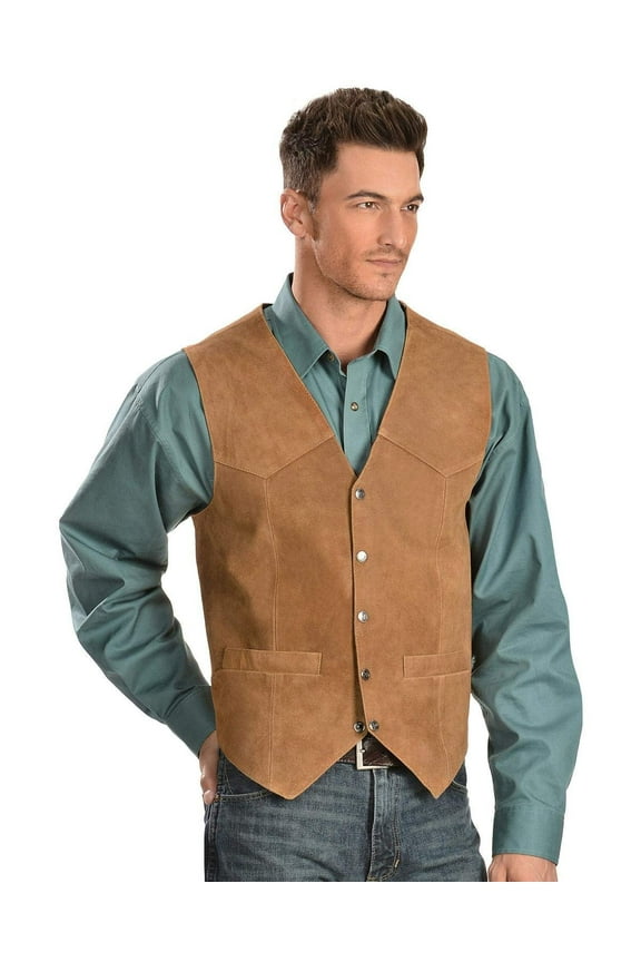 Scully Mens Rust Calf Suede Western Snap Vest LT