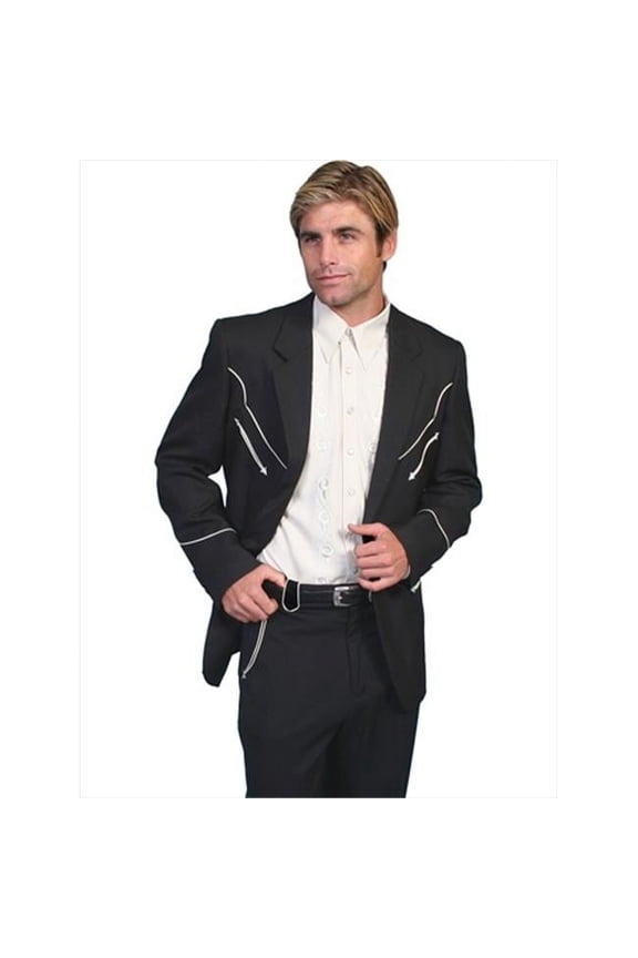 Scully Mens Western Black Polyester Button Front Blazer w/ Piping 38