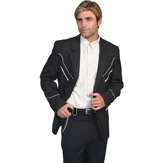 Scully Mens Western Black Polyester Button Front Blazer w/ Piping 46