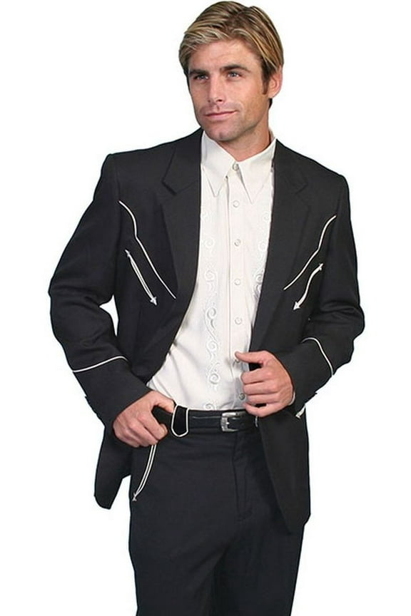 Scully Mens Western Black Polyester Button Front Blazer w/ Piping 48