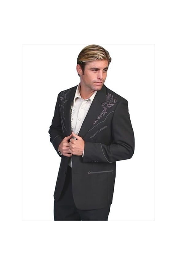 Scully Western Mens Charcoal Polyester Floral Tone Embroidered Blazer 42