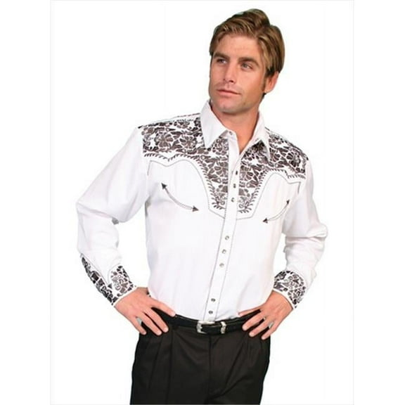 Scully Men's Embroidered Gunfighter Long Sleeve Snap Western Shirt Steel XX-